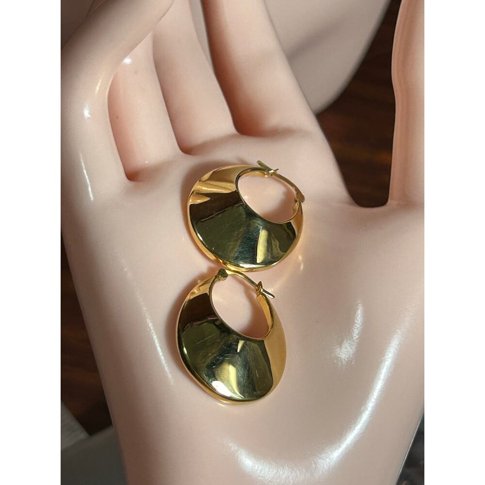 Vintage 14k solid yellow gold chunky oversized hoop earrings fine jewelry - Picture 3 of 11